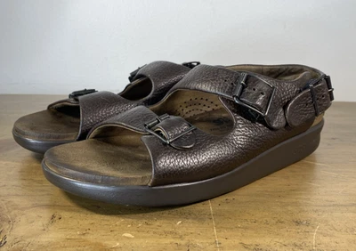 SAS Unisex Sandals Brown Leather Relaxed Heel Strap Tripad Comfort Size 10 READ - Image 1 of 4
