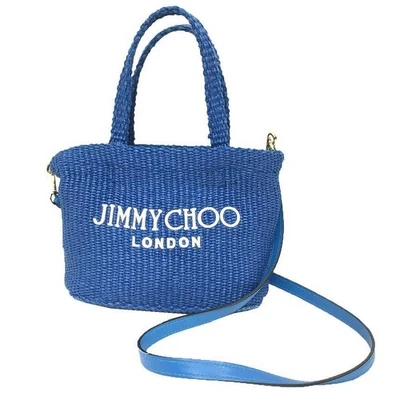 Bolso de hombro Jimmy Choo Beach 2 vías azul rafia para mujer de Japón Foto 1 de 4