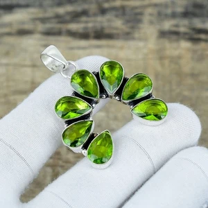 Peridot Gemstone 925 Sterling Silver Flower Jewelry Pendant For Christmas Gift - Picture 1 of 4