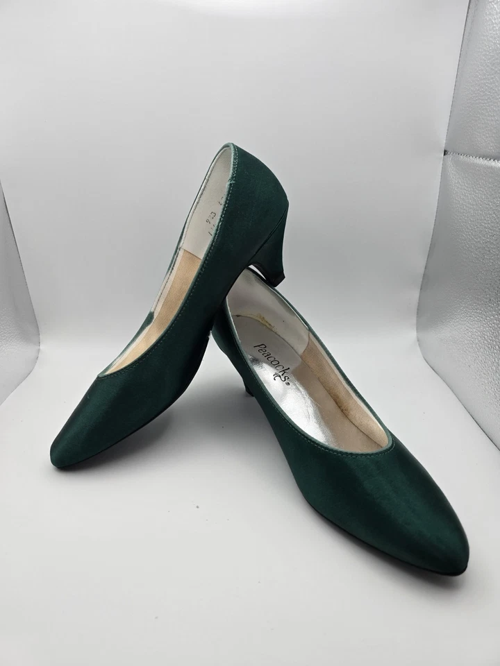Peacocks Satin Green Dyed Kitten Heel Wedding Pumps/shoes. Ladies Sz 9.5B - Image 1 of 4