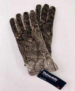 Guantes de terciopelo Cejon Thinsulate - talla única, estampado paisley marrón suave - Imagen 1 de 8