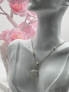 Vintage Sterling Silver Pendant 925 Ball Chain Rainbow Moonstone 10.02g - Picture 1 of 12