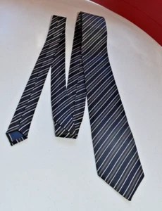 Men's Tie Hand Made 100% Silk Black Grey Silver Stripes - Picture 1 of 4