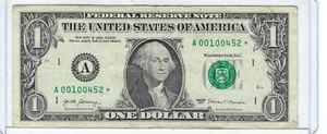 Billete de dólar de $1 de 2017 billete estrella suma baja (12) A00100452* raro 97,2 % frescura - Imagen 1 de 3