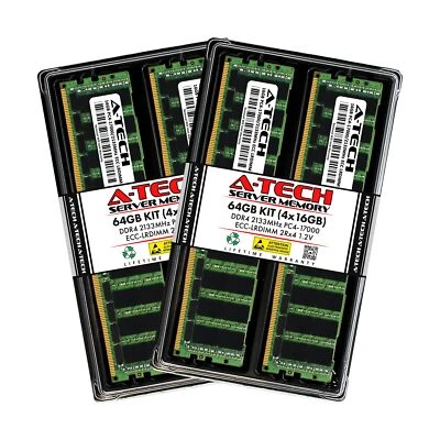 A-Tech 64GB Kit (4x16GB) DDR4 2133MHz PC4-17000 ECC LRDIMM 2Rx4 Dual Rank 1.2... - Image 1 of 4