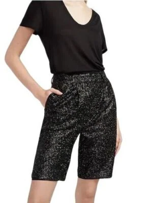 EXPRESS Women`s High Waisted Sequin Black Evening Bermuda Shorts - Image 1 of 4