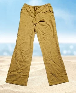 Chances R PANTS Womens Large MUSTARD 💎Drawstring FLARE 🦵 Linen Lounge Mom NWT - Picture 1 of 9