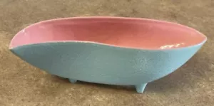 Vintage Mid Century McCoy 208 Capri Pottery Planter Blue Pink Abstract Oval 11" - Picture 1 of 24