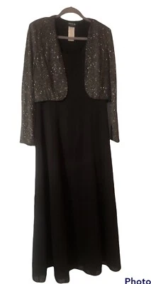 Onyx Nite Ladies 14 Evening Gown And Jacket Black Silver Metallic Jacket Formal - Image 1 of 4
