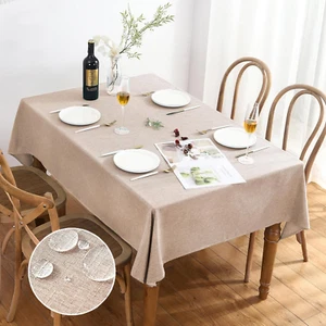 Textured Linen Tablecloth Rectangle 52X70 Waterproof Spill-Proof Wipeable Tab... - Picture 1 of 1