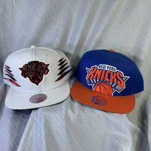 2 New York Knicks Mitchell Ness NBA Snapback Hat Cap Chrome Bling Raised Embroid - Picture 1 of 6