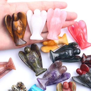 1.5 inch Guardian Angel Figurines Hand Carved Crystal Stone Reiki Healing Statue - Picture 1 of 45