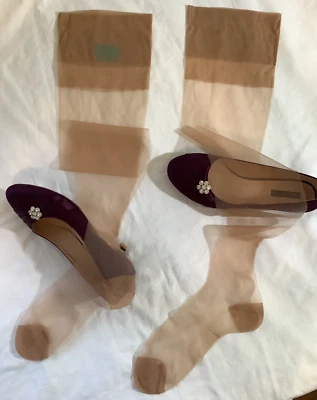 Medias ligueras vintage beige claro ultra transparente derecha malla sin costuras 10 1/2 medianas Foto 1 de 4