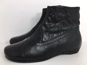 WOLKY Black Leather Zip Brogue Hidden Wedge Ankle Booties Boots Shoes size 37/ 6 - Picture 1 of 9