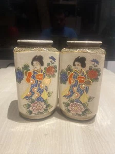 Rare Ancien Lot De 2 Pot En Porcelaine Chinois - Foto 1 di 5