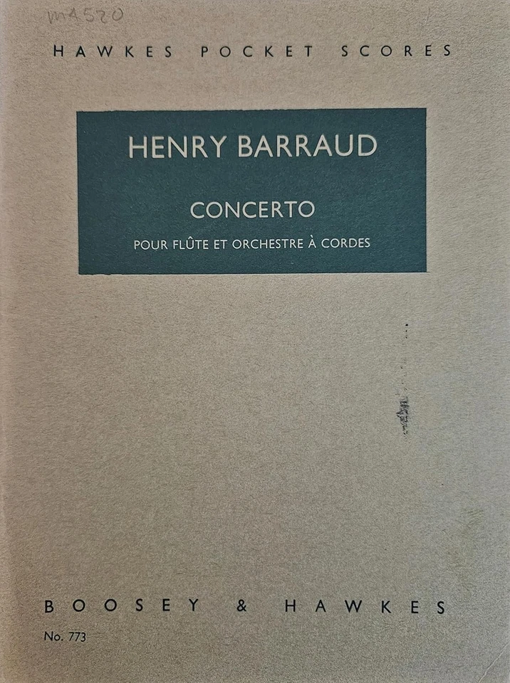 Henry Barraud Concerto for Flute & String Orchestra - Boosey & Hawkes Score -NEW - Image 1 of 1