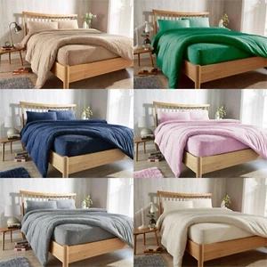 Teddy Fleece Fitted Sheets With 2x Pillow Cases Soft Thermal Bedding Set 30cm - Picture 1 of 20