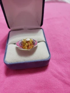  Sterling Silver 925 Unisex With  Nice Yellow CITRINE  Stone Ring Size 8.5 - Picture 1 of 7