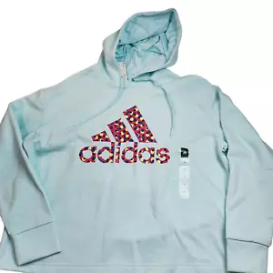 Adidas Hoodie Sweatshirt Pullover Womens Size 2XL Halo Mint Logo Spellout - Picture 1 of 16