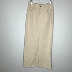 H&M Womens Long Linen Cotton Blend Maxi Skirt Front Slit Light Beige Size 6 - Picture 1 of 9