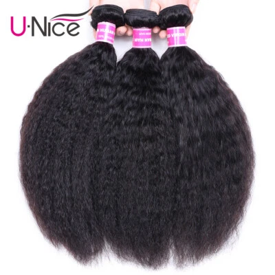 UNice Hair Malaysian Kinky Yaki Straight Bundles Human Hair Weaves Extensions US - Image 1 of 4