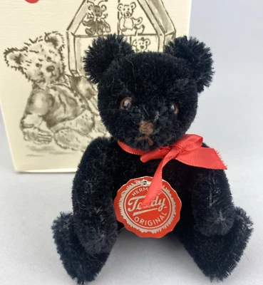 Hermann Teddy Original Miniatur Bär - schwarzes Mohair - 12 cm verpackt - W. Germany - Bild 1 von 4