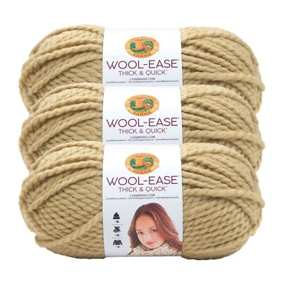 (3 Pack) Lion Brand Yarn 640-127K Wool-Ease Thick & Quick Bulky Yarn, Peanut