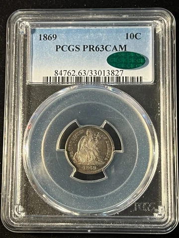 1869 SEATED LIBERTY DIME PCGS PR63CAM *CAC* 827 Cover