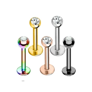 PAIR Lip Nose Stud Ear Labret Tragus Bar Monroe Cartilage Helix Piercing CZ Gift - Picture 1 of 7