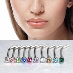 10x Surgical Steel L Bend Stud Nose Ring Decoration 2mm Gems For Women Girl Gift - Picture 1 of 13