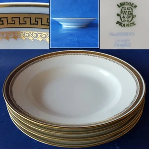 4 c1920 Wm. Guerin & Co. Limoges France GUE6 9" Rim Soup Bowls. Gold Greek Keys - Picture 1 of 12