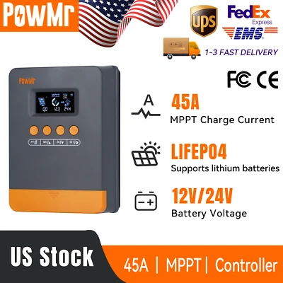 POWMR 45AMP MPPT Solar Battery Charge Controller 12V/24V LCD Regulator Auto PV 100V