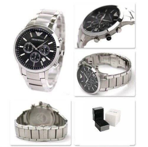 Emporio Armani Classic 43mm Silver Stainless Steel Case Band Black Dial Men's Wristwatch - AR2434