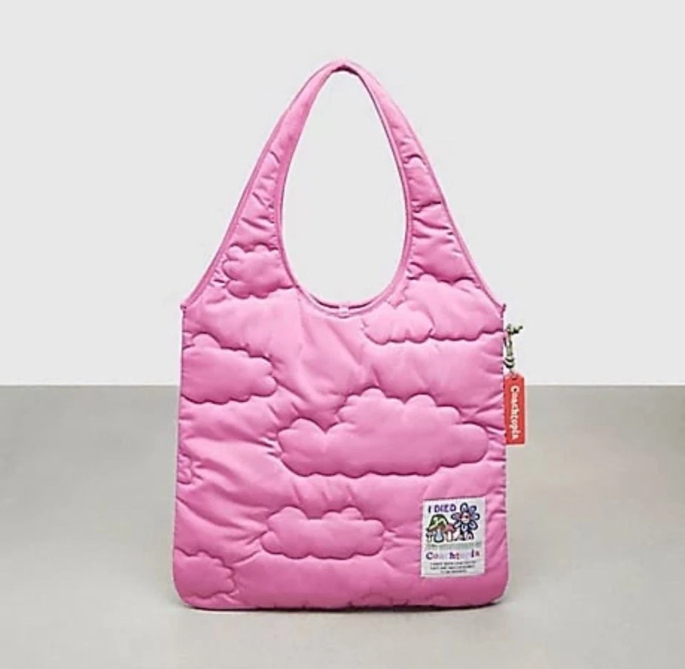 Coach Coachtopia Loop Flat Tote CO668 Magenta Quilted Shoulder Bag 90s Pink