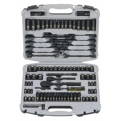 Stanley Mechanic Tool Set 98 PCS Black Chrome SAE Socket Ratchet Kit   1/4" 3/8" - Image 1 of 3