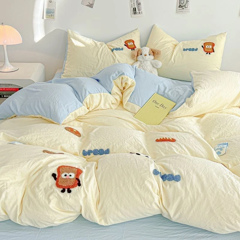 I Lovely Towel Embroidered Washed Cotton Four Piece Bed Sheet Set 200cm*230cm - Image 1 of 1