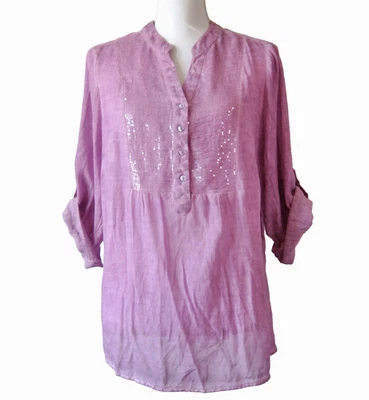 Relativity Purple Pullover Tunic Women's 1X Cotton Blouse Top 3/4 Sleeve Shirt - Image 1 of 4