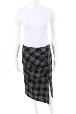 Falda midi acanalada a cuadros de crepé negra talla 2 Nanette Lepore para mujer Foto 1 de 4