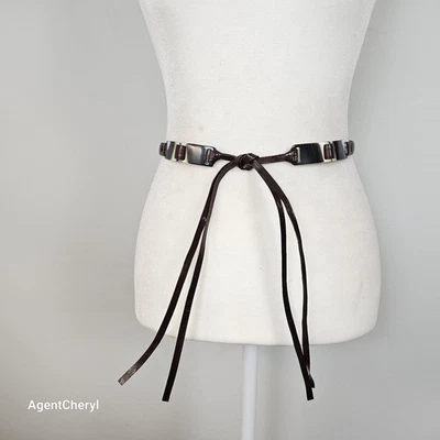 Cinturón MAX MARA L OSFM 31-42" Cuero Marrón Baquelita Caparazón de Tortuga Hecho en Italia Foto 1 de 4