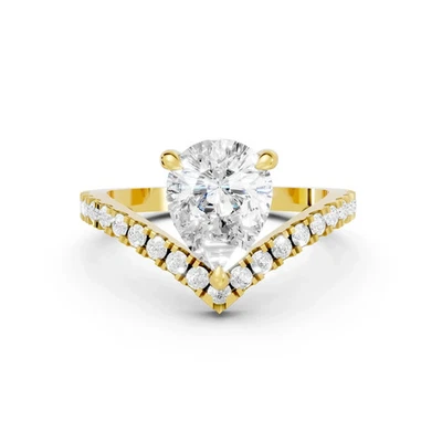 14K Lab-Created Diamond Pear Cut V Shape Engagement Ring with Round Side Accents - Image 1 of 4