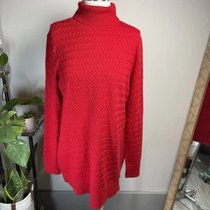 Lands’ End Women’s Large 14-16 ~ Red Cable Knit Turtle Neck Sweater - Picture 1 of 15