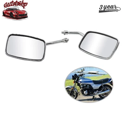 For Honda Suzuki Kawasaki Chrome Rectangle Motorcycle Rearview Side Mirrors 10mm Foto 1 de 4