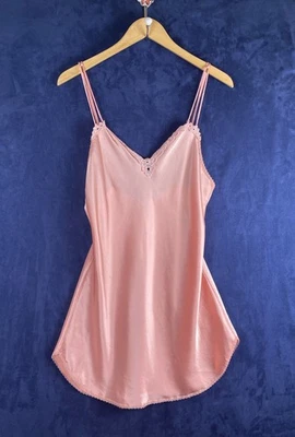 Vg Beth Michaels Sz M Slip Dress Pink Peach Silky Lace Details Spaghetti Straps  - Image 1 of 4