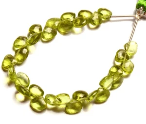 Natural Peridot Gemstone 6.5 mm Size Faceted Heart Briolette Beads 5" Strand - Picture 1 of 9