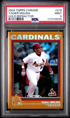 2004 TOPPS CHROME GOLD REFRACTOR #219 YADIER MOLINA ROOKIE RC PSA 9 - Image 1 of 2