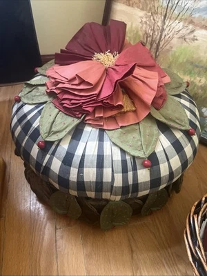 MacKenzie-Childs Ruffled Rose Courtly Check Tassels / Ottoman Footstool - Image 1 of 4