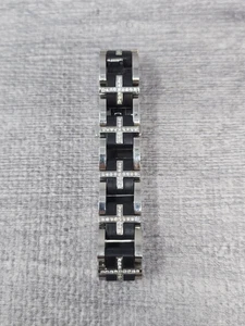 Russell Simmons Silver, Black Stainless Steel Men's Bracelet Diamond Accent - Picture 1 of 10
