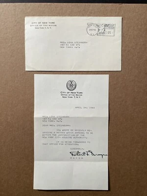 US 1964 Cover to New York City Mayor +Letter Signed by Mayor RF Wagner +Historic - Image 1 of 2