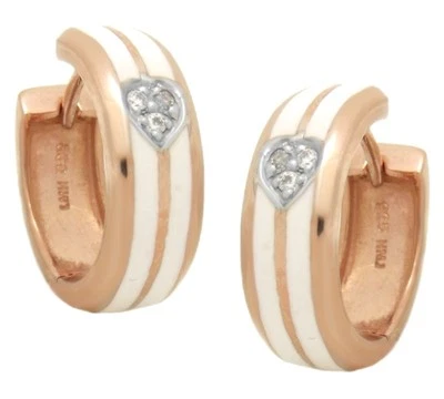 Orecchini Creole Argento 925 Placcato IN Oro Rosso Smalto Zirconia Cuore Nuovo - Immagine 1 di 3