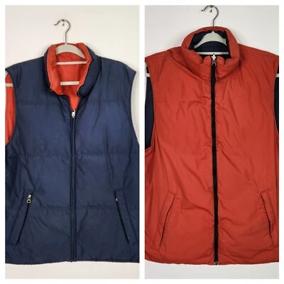 EDDIE BAUER Chaleco Puffer Para Hombres Grande Naranja Azul Acolchado Cremallera Chaqueta Bolsillos Ganso Foto 1 de 4